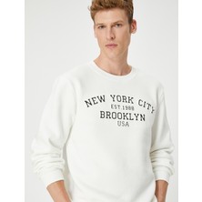 Koton Kolej Baskılı Sweatshirt Bisiklet Yaka Uzun Kollu