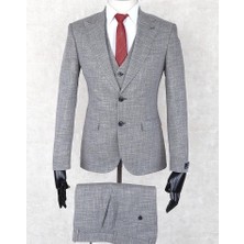 Jan Carlucci Slim Fit Sivri Yaka-Çift Yırtmaç Gri Drop 6 Yelekli Takım Elbise