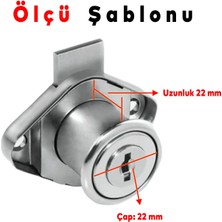 Badem10 Ugr Oval Silindir Mobilya Çekmece Dolap Kilidi Nikel Krom 2 Anahtarlı Kilit 22 mm