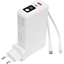 S-Link G225 20000MAH Lightning+Type-C Kablolu Powerbank Beyaz PD22.5W LCD Ac Prizli Taşınabilir Pil Şarj Cihazı