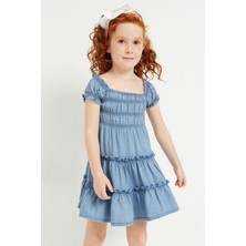 Mayoral 2-9 Yaş Kız Çocuk Dökümlü Elbise Mavi