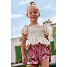 Mayoral 2-9 Yaş Kız Çocuk Büzgülü Bluz ve Şort Takım Pembe