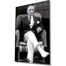 idealizbiz Atatürk Portresi Cam Tablo, Ev ve Ofis Duvar Dekoru, Hediyelik Büyük Temperli 4 mm Cam Tablo