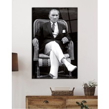idealizbiz Atatürk Portresi Cam Tablo, Ev ve Ofis Duvar Dekoru, Hediyelik Büyük Temperli 4 mm Cam Tablo