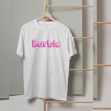 Mor Mürekkep Barbie Dolgulu Yazı Tasarım Baskılı Kadın Tshirt
