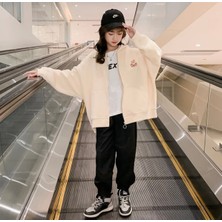 KİDS FACE KİDS FACEözeltasarım Kapüşonlu Fermuarlı Minik Ayıcık Baskılı Pamuk Oversize Kız Çocuk Sweatshirt
