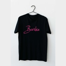 Mor Mürekkep Barbie El Yazı Tasarım Baskılı Kadın Tshirt