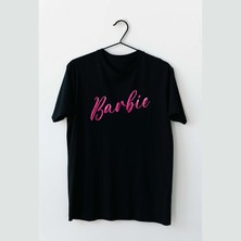 Mor Mürekkep Barbie Açılı Yazı Tasarım Baskılı Kadın Tshirt
