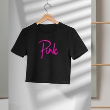 Mor Mürekkep Pink Yazı Tasarım Baskılı Kadın Crop