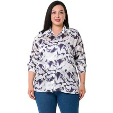 Disentis Modest Büyük Beden Desenli Yoryo Saten Mor Gömlek