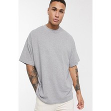 The Wert Ünisex Oversize Gri Düz Renk T-Shirt