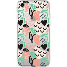 Printify Apple iPhone 7 Uyumlu Kamera Korumalı Kapak Memphis Desen Tasarımlı Şeffaf Kılıf