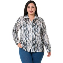 Disentis Modest Büyük Beden Desenli Yoryo Saten Gri Gömlek