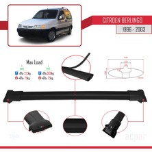 Acpar Citroen Berlingo 1996-2003 Arası ile Uyumlu Fly Model Ara Atkı Tavan Barı Siyah 4 Adet Bar