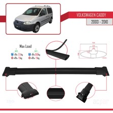 Acpar Volkswagen Caddy 2003-2010 Arası ile Uyumlu Fly Model Ara Atkı Tavan Barı Siyah 4 Adet Bar