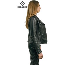 Hilda Deri Lotus Biker Tarzı Siyah  Deri Ceket