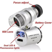 Leidory 60X Mini Cep Mikroskop Led+Uv Işık Kuyumcu Antikacı Büyüteç 9882