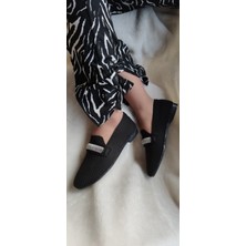 Çiğdem Kundura Çiğdem Triko Taşlı Siyah Kadın Babet - Siyah - 37 - ST02564-12966