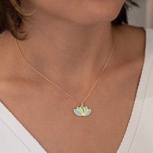 Dkmn Silver 925 Ayar Gümüş Mineli Lotus Kolye Mavi Yeşil