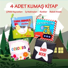 Alithestereo LISINYA247 4 Kitap  Ingilizce Renkler , Iş Makinaları , Çiftlik Hayvanları ve Bebek Kumaş Sessiz Kitap Alithestereo