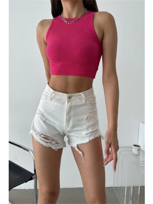 Oshebu Sıfır Kol Kaşkorse Crop Fuşya