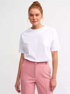 Dilvin 3683 Bisiklet Yaka Basic T-Shirt  Beyaz