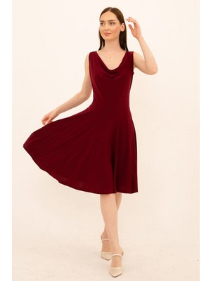 Laranor Degaje Yaka Kloş Elbise 46 - Bordo