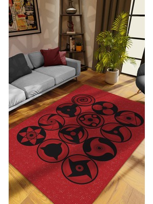 Homshtag Sharingan Kırmızı Siyah Renkli Halı Modern Halı Desenli Anime Sever Halı Hediyelik Halı