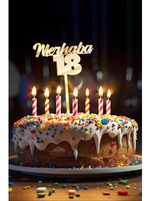 Artikel Gold Merhaba 18 Yaş Yazılı Ayna Pleksi Pasta Üstü & Doğum Günü Partisi & Pleksi Pasta Süsü