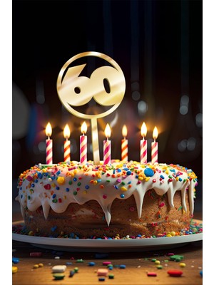 Artikel Gold 60 Yaş Yazılı Ayna Pleksi Pasta Üstü & Doğum Günü Partisi & Pleksi Pasta Süsü