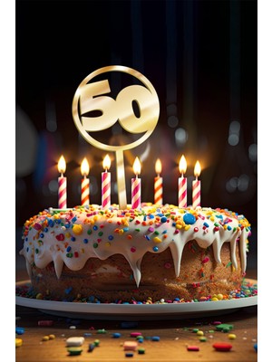 Artikel Gold 50 Yaş Yazılı Ayna Pleksi Pasta Üstü & Doğum Günü Partisi & Pleksi Pasta Süsü