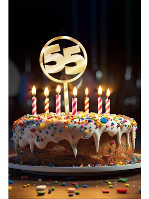 Artikel Gold 55 Yaş Yazılı Ayna Pleksi Pasta Üstü & Doğum Günü Partisi & Pleksi Pasta Süsü