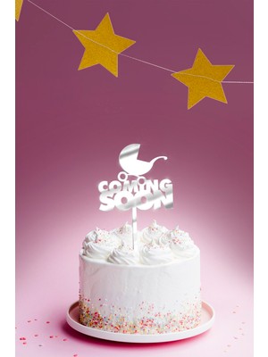 Artikel Gümüş Coming Soon Yazılı Ayna Pleksi Pasta Üstü & Doğum Günü Partisi & Pleksi Pasta Süsü