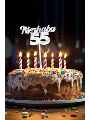 Artikel Gümüş Merhaba 55 Yaş Yazılı Ayna Pleksi Pasta Üstü & Doğum Günü Partisi & Pleksi Pasta Süsü