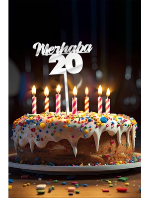 Artikel Gümüş Merhaba 20 Yaş Yazılı Ayna Pleksi Pasta Üstü & Doğum Günü Partisi & Pleksi Pasta Süsü