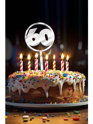Artikel Gümüş 60 Yaş Yazılı Ayna Pleksi Pasta Üstü & Doğum Günü Partisi & Pleksi Pasta Süsü
