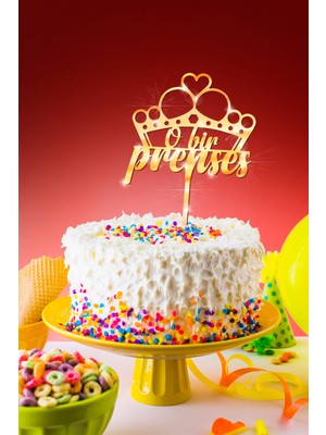 Artikel Gold O Bir Prenses Yazılı Ayna Pleksi Pasta Üstü, Doğum Günü Partisi, Pleksi Pasta Süsü
