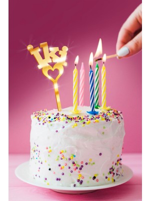 Artikel Gold Iki Yaş Yazılı Ayna Pleksi Pasta Üstü & Doğum Günü Partisi & Pleksi Pasta Süsü