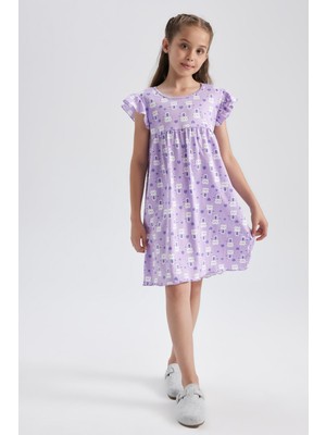 DeFacto Kız Çocuk Desenli Kısa Kollu Gecelik Y6163A622HS