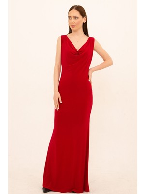 Laranor Degaje Yaka Balık Elbise 48 - Kırmızı