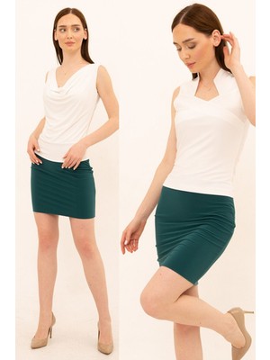 Laranor Fermuarlı Kısa Etek 48 - Zümrüt Yeşili