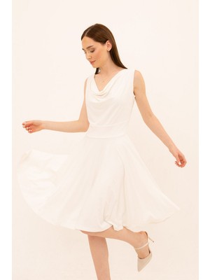 Laranor Ecru Degaje Yaka Kloş Elbise 36 - Ecru