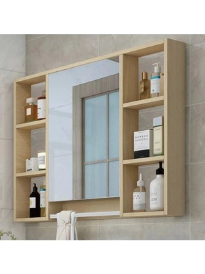 Azzuri Furniture Aynalı Havlu Askılıklı 8 Bölmeli Açık Raflı 1 Kapaklı Asma Banyo Dolabı 70X70CM