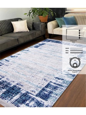 Halıca Pırlanta Exclusive 8605 D Dekoratif Ince Modern Desenli Lacivert Kilim