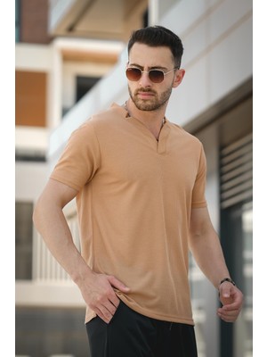 Oksit Burchard Üçgen Biyeli Waffle Slim Fit V Yaka Erkek Tshirt