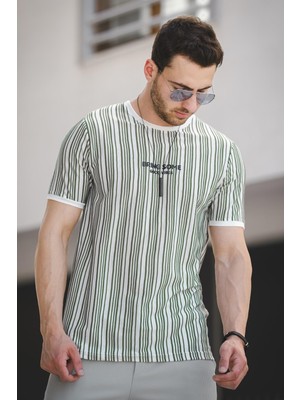 Oksit Bring Some Baskılı Çizgili Slim Fit Likralı Erkek Tshirt