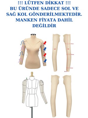 Manken İstanbul Sünger Komple Iğne Batabilen Seyyar Sol ve Sağ 36/38/40 Beden Uyumlu Prova Mankeni Kolu