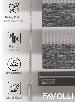 Favolli Koyu Gri Eco Bambu Stor Zebra Perde   , Dayanıklı Alüminyum Kasa