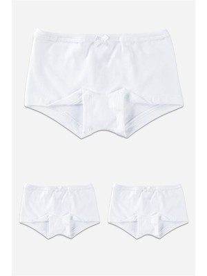 Kız Çocuk Beyaz Pamuklu Likralı Boxer Şort 3'lü Paket Beyaz
