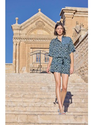 Monamise Kadın Etnik Desenli Truvakar Kollu Şort Takımı 23018